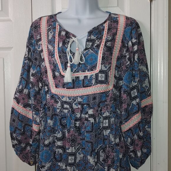 Vintage America boho 3/4 sleeve top Sz M - Picture 3 of 5